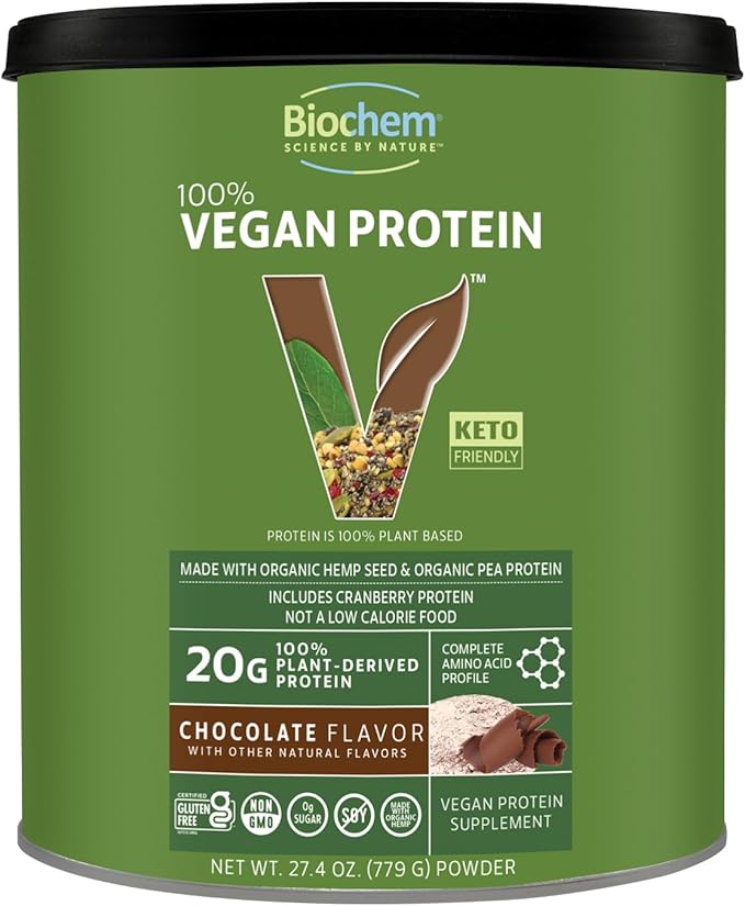 Biochem 100% Vegan Protein, Natural Amino Acids, Gluten Free, Keto, Non Whey, Pea & Hemp Protein