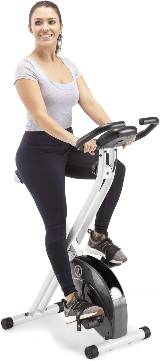 Marcy Foldable Upright Exercise Bike with Adjustable Resistance for Cardio Workout & Strength