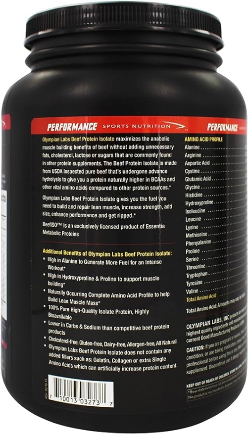 Olympian Labs Beef Protein Isolate Powder, 24g Protein, BST Free, 2 Grams BCAA's, Muscle Building