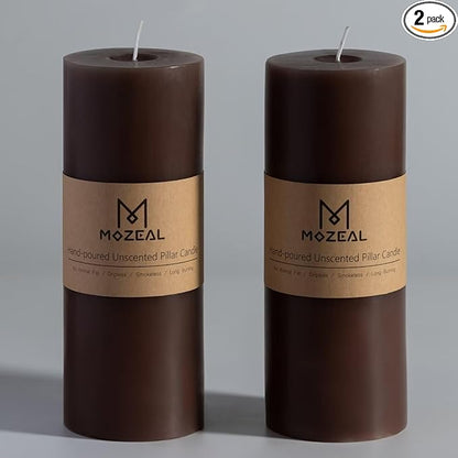 MOZEAL 3" x 8" Hand-Poured Unscented Large Candle, Smokeless Rustic Pillar Candle Set of 2, Slow