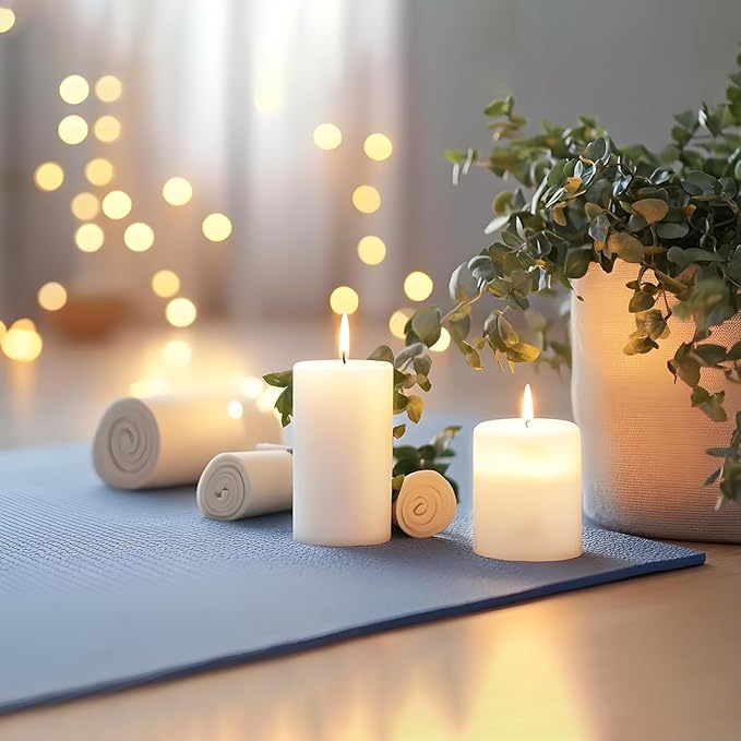 6 Packs Dripless White Pillar Candles, Unscented 2.75x4 Inch Cylinder Wax Candles for Home Table