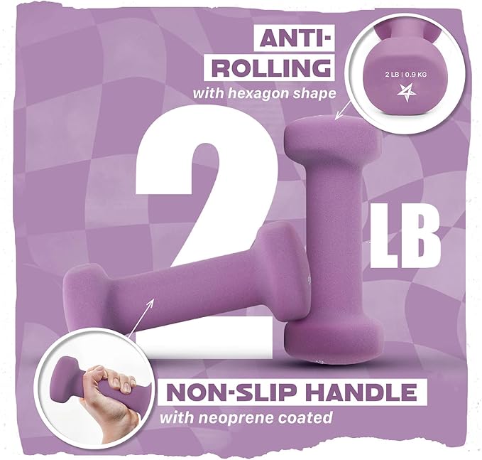 Yes4All Neoprene Coated Dumbbell Hand Weight Sets of 2 - Multiple Weight Options with 15 Colors