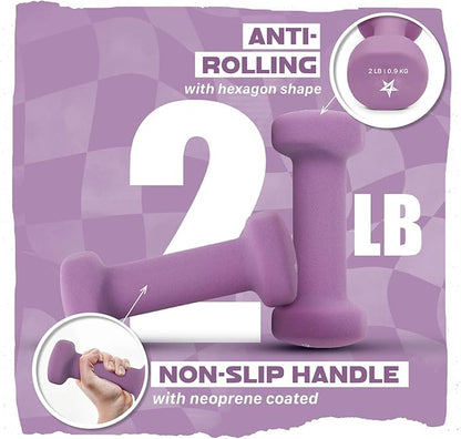 Yes4All Neoprene Coated Dumbbell Hand Weight Sets of 2 - Multiple Weight Options with 15 Colors