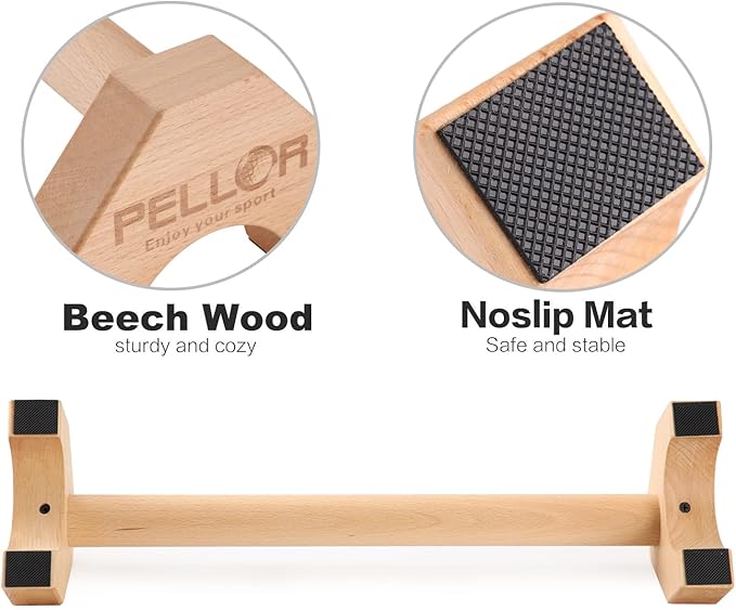 Pushup Stands - Wooden Push Up Bars Gym Gear Equipment with Anti-Slid Mat Workout Solid Exercise