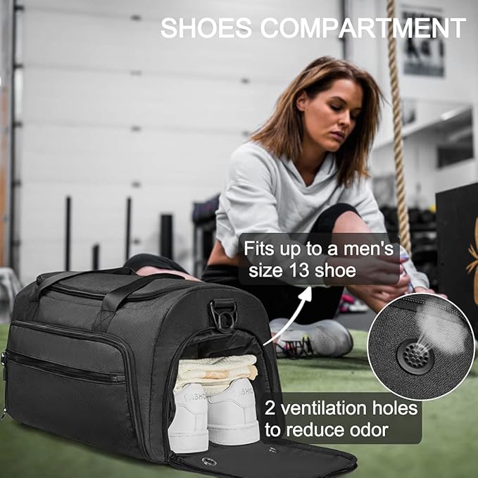 Gym Bag for Men Women, Small Fitness Workout Sports Bag with Wet Pocket & Shoes Compartment, Water