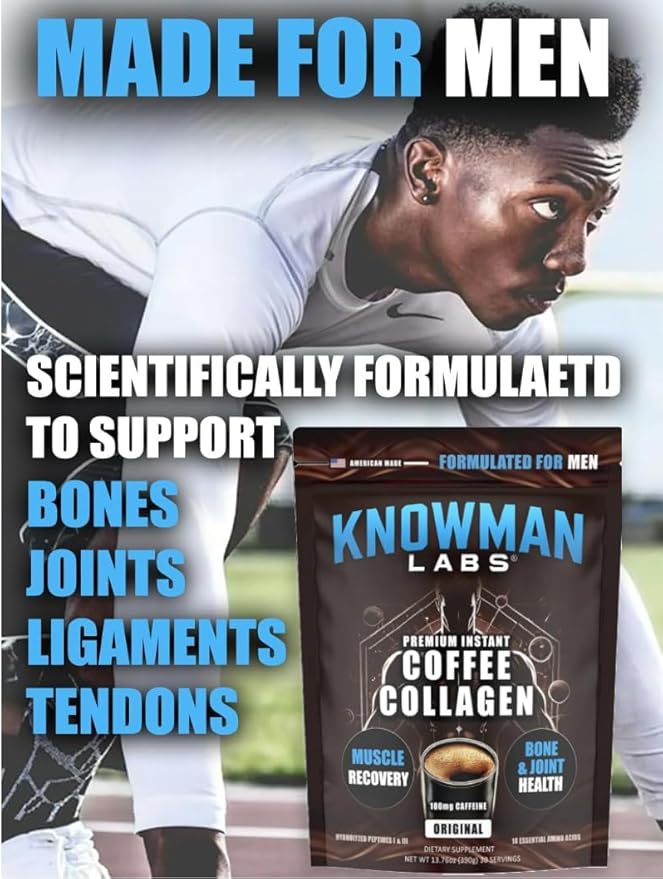 Premium Collagen for Men, Infused with Instant Coffee, Bone, Joint & Muscle Formula, Recovery