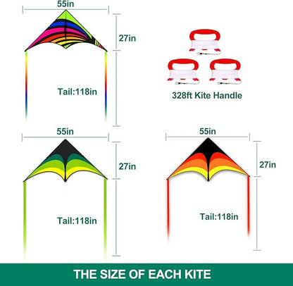 Mint's Colorful Life 3 Pack Delta Kite Set for Kids & Adults, Easy to Fly Large Kites for