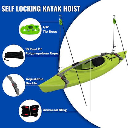 Tie Boss Kayak Hanger, Cargo Ceiling Storage, Overhead Storage, Watercraft Garage Storage, Hoist