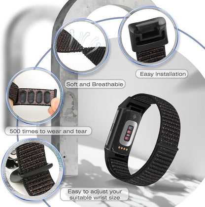 Sport Loop Nylon Watch Bands Compatible with Fitbit Charge 6/5, Adjustable Breathable Replacement