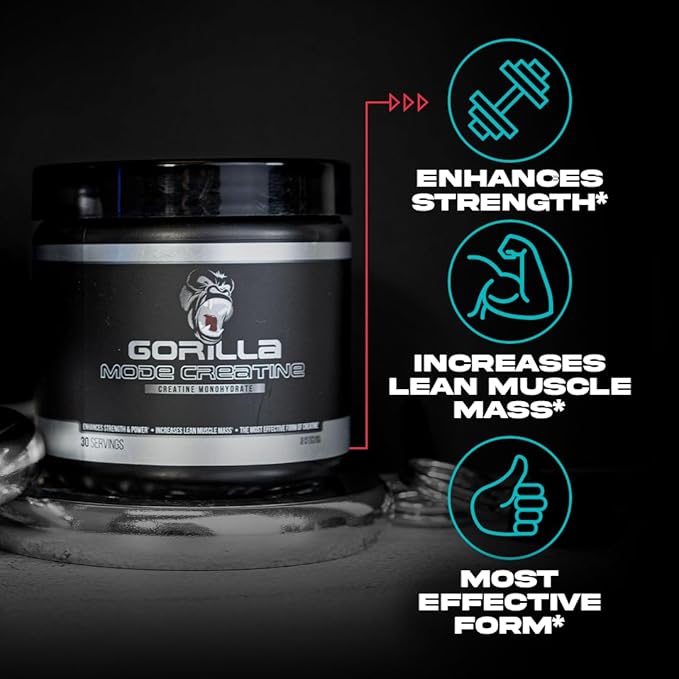 Gorilla Mind Creatine Monohydrate Micronized Powder, Improved Muscle Size, Power Output and