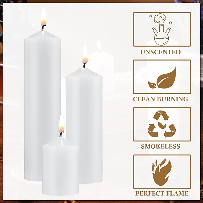 MTLEE 108 Pcs Pillar Candles Bulk Set of 3 Long Burning Wax Pillar Candles 2 in x 3, 6, 8 Inch