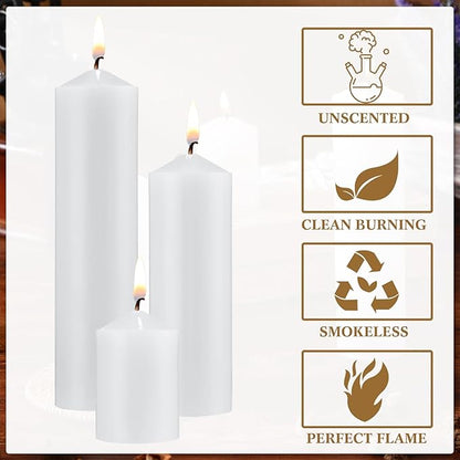 MTLEE 108 Pcs Pillar Candles Bulk Set of 3 Long Burning Wax Pillar Candles 2 in x 3, 6, 8 Inch