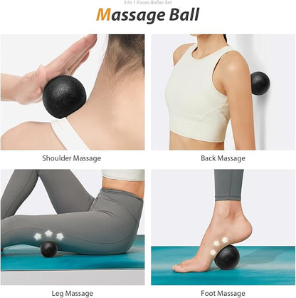5 in1 Foam Roller Set, Trigger Point Foam Roller, Massage Roller Stick, Massage Ball, Resistance