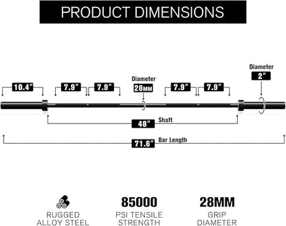 RITFIT Olympic Barbell 4ft/4.8ft/6ft - 2 Inch Weight Bar for Strength Training, Weightlifting