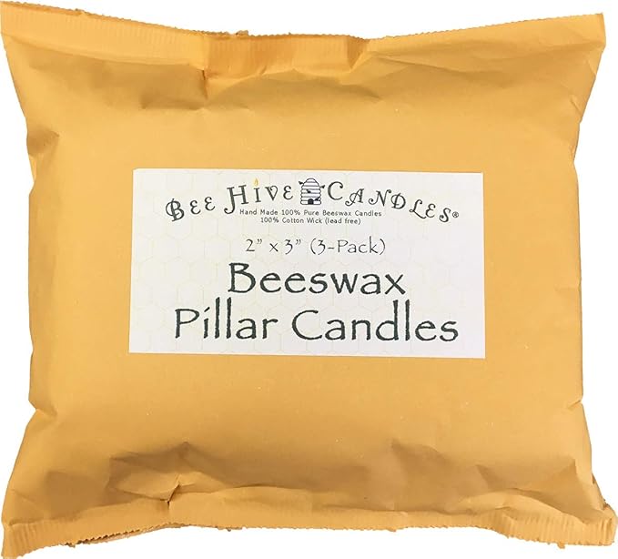 100% Pure Beeswax Pillar Candle (2" x 3" (3-Pack)) | Natural Beeswax Candles | Soy, Paraffin &