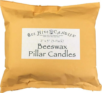 100% Pure Beeswax Pillar Candle (2" x 3" (3-Pack)) | Natural Beeswax Candles | Soy, Paraffin &