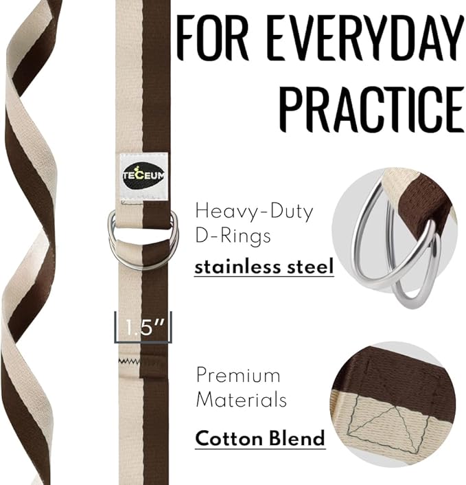 TECEUM Yoga Strap & Mat Strap – 2 IN 1 – Cotton – 6 ft 8 ft 10 ft (30+ colors) – Adjustable