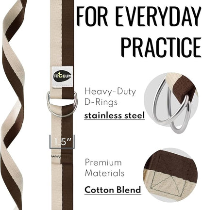 TECEUM Yoga Strap & Mat Strap – 2 IN 1 – Cotton – 6 ft 8 ft 10 ft (30+ colors) – Adjustable
