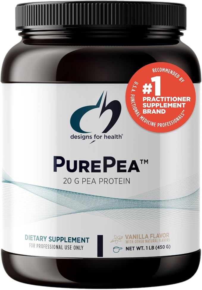 Designs for Health PurePea - 20g Vegan Pea Protein, Non-GMO Natural Drink Mix Powder Supplement