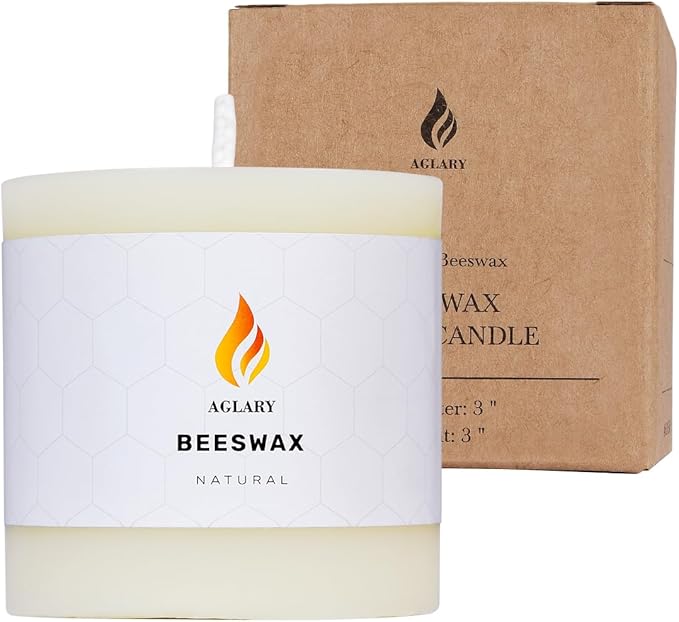 3"x 3" Beeswax Pillar Candle, Made of Pure Natural Beeswax, with Ultra Long Burning Time and Low