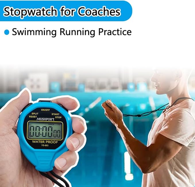 Waterproof Stopwatch Timer Only Stopwatch Mode, ON/Off Silent Simple Operation, Without Clock Date