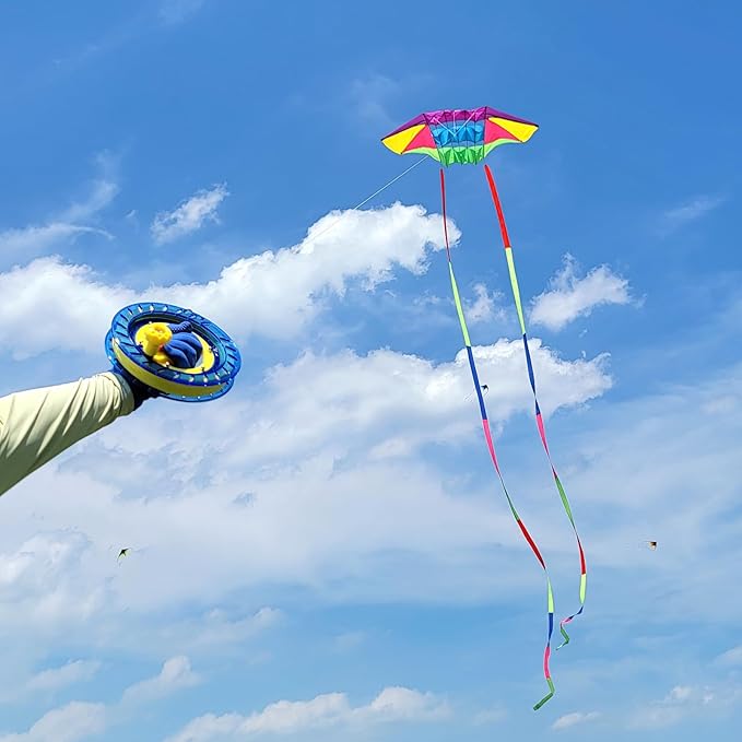 Beach Kites for Adults Large with Long Tail, 98 inches Super Easy Flyer 3D Rainbow Box Kites, Comes