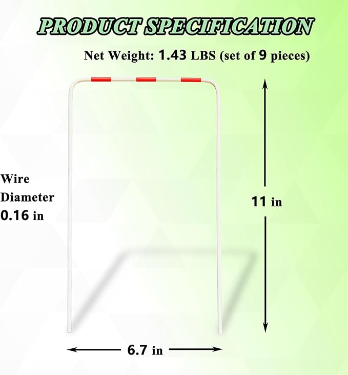 Croquet Wickets Replacement, Set of 9, Heavy Duty Thick Steel Wire with White Plastic Coating, 11 x