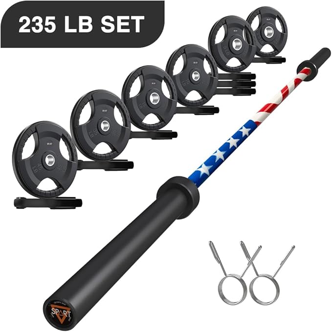 7FT Olympic Barbell Bar with Weight Plate Set Combo, Solid Olympic Bar with Bearings, 700Lbs