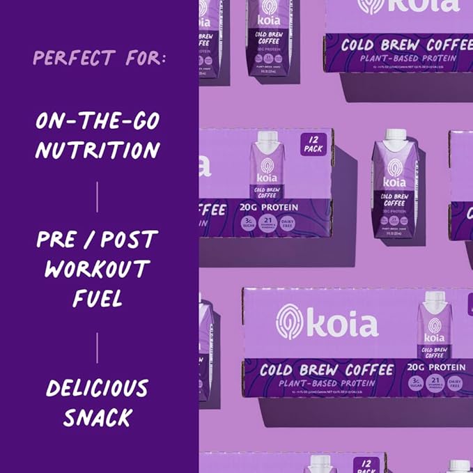 Koia Plant Based Protein Shake, Cold Brew Coffee, 20g Protein, 3g Sugar, 6g Prebiotic Fiber, 21
