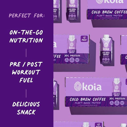 Koia Plant Based Protein Shake, Cold Brew Coffee, 20g Protein, 3g Sugar, 6g Prebiotic Fiber, 21