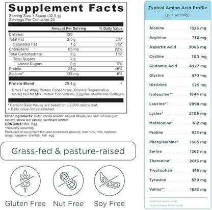 Ancient Nutrition Grass Fed Whey Protein, Milk Chocolate, 23g Protein, 20 Servings, Hydrolyzed