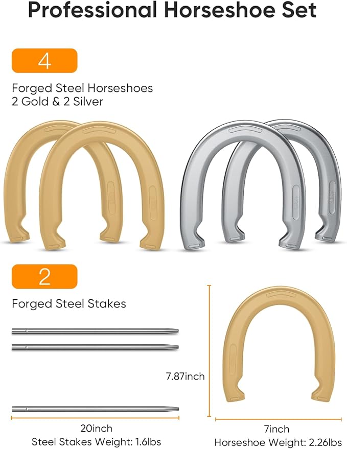 NQV Horseshoe Outdoor Game Set ?“Horse Shoe Game Kit,Sports Horseshoes Sets, Includes 4 Steel