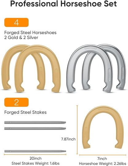 NQV Horseshoe Outdoor Game Set ?“Horse Shoe Game Kit,Sports Horseshoes Sets, Includes 4 Steel