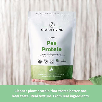 Sprout Living Organic Pea Protein Powder, Unflavored, 20 Grams of Plant Based Organic Protein