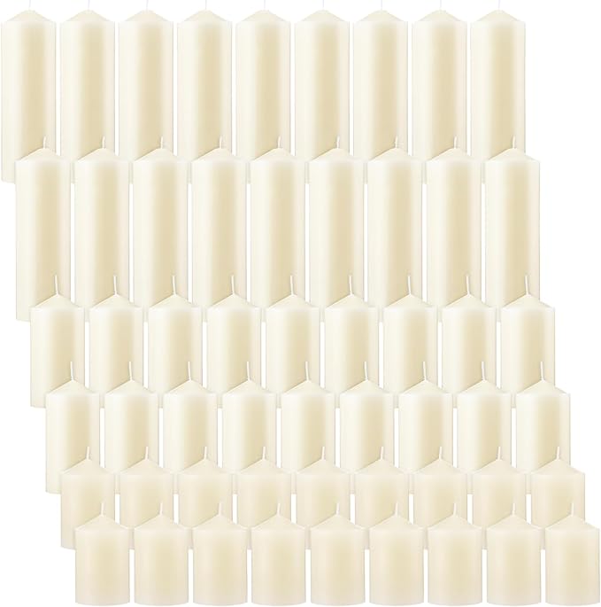 MTLEE Set of 54 Ivory Dripless Pillar Candles Unscented Candles Bulk Smokeless Fireplace Assorted