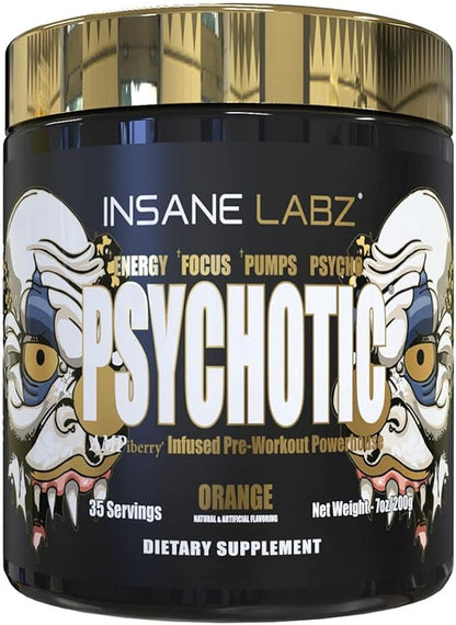 Insane Labz Psychotic Gold, High Stimulant Pre Workout Powder, Extreme Lasting Energy Focus, Pumps