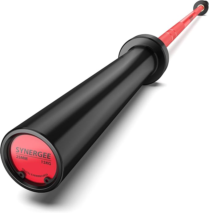 Synergee Games 15kg and 20kg Colored Ceramic Coated Barbells. Rated 1500lbs for Weightlifting and