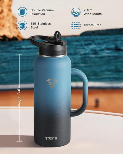 40 oz Insulated Water Bottle with Straw and Lid, Food-grade Double Wall Vacuum Stainless Steel