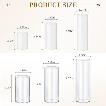36 PCS Ivory White Pillar Candles with Glass Candle Holders Clear Hurricane Candle Holders Glass