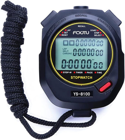 FCXJTU Digital Sports Stopwatch Timer 10/100 Lap Split Memory Stopwatch Calendar Alarm, Pace Mode
