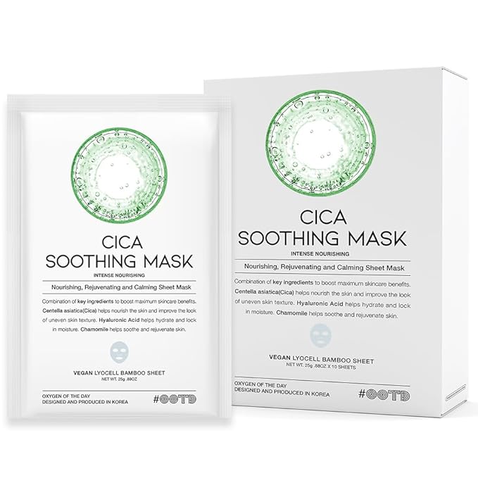 Cica Calming Mask for Face Sensitive Irritated Skin, Soothing, Moisturizing, Korean Anti Aging Face