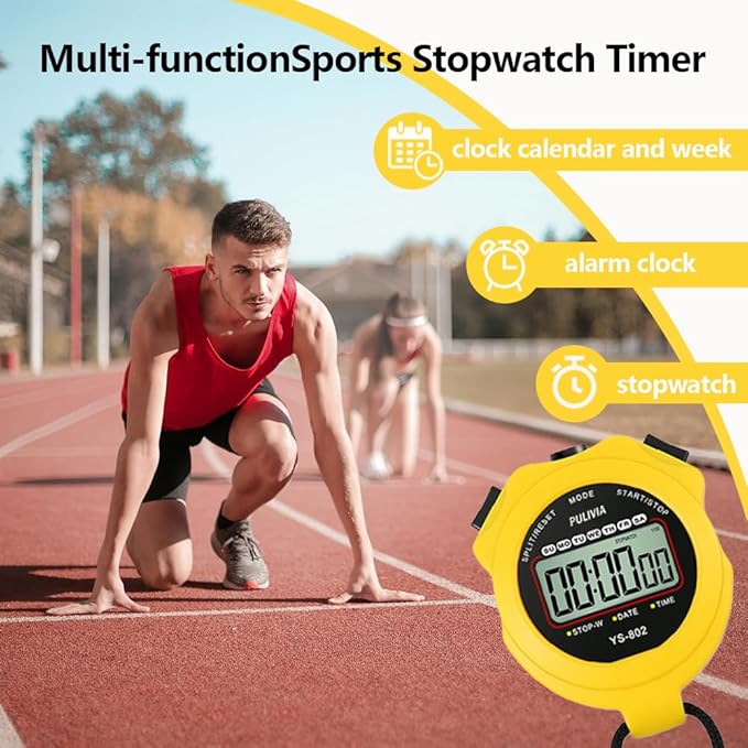 Stopwatch Timer Lap Split Digital Stopwatch with Clock Calendar Alarm, Large Display Stop Watch for