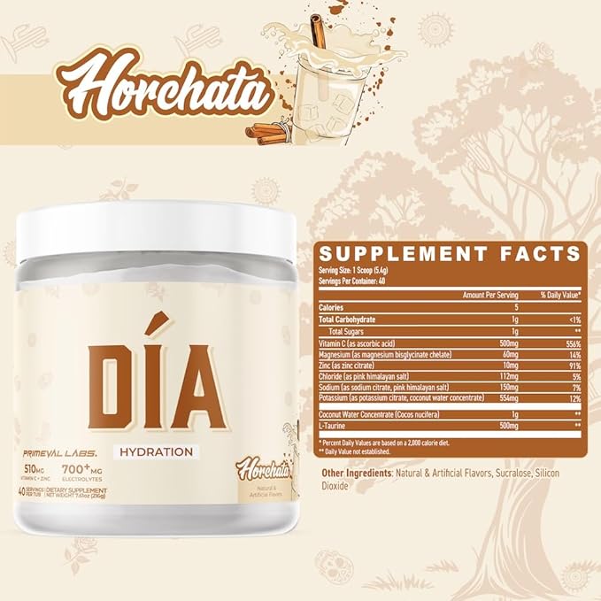 Primeval Labs Dia Hydration Electrolyte Powder | Vitamin C + Zinc, Taurine & Electrolytes | Low