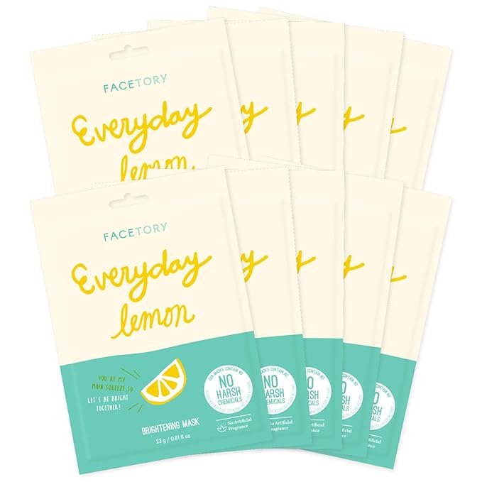 FACETORY K Beauty Face Mask Skin Care - Everyday LEMON Brightening Sheet Mask | Plant-Based with