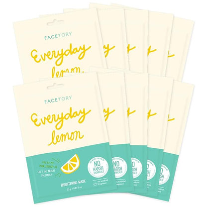FACETORY K Beauty Face Mask Skin Care - Everyday LEMON Brightening Sheet Mask | Plant-Based with