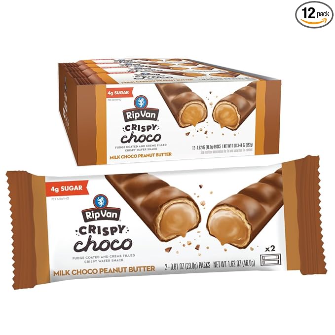 Rip Van Crispy Choco - Chocolate Coated Peanut Butter Wafer Bars - Low Sugar Fudge and Peanut