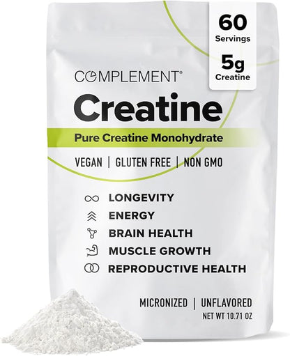 Complement Creatine Monohydrate Micronized Powder for Women and Men (5g, 60 Servings) Pre Workout