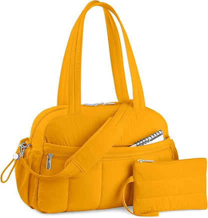 TOPDesign Travel Duffel Bag for Women, Puffer Gym Bag Sports Tote with Wet Pocket, Carry On