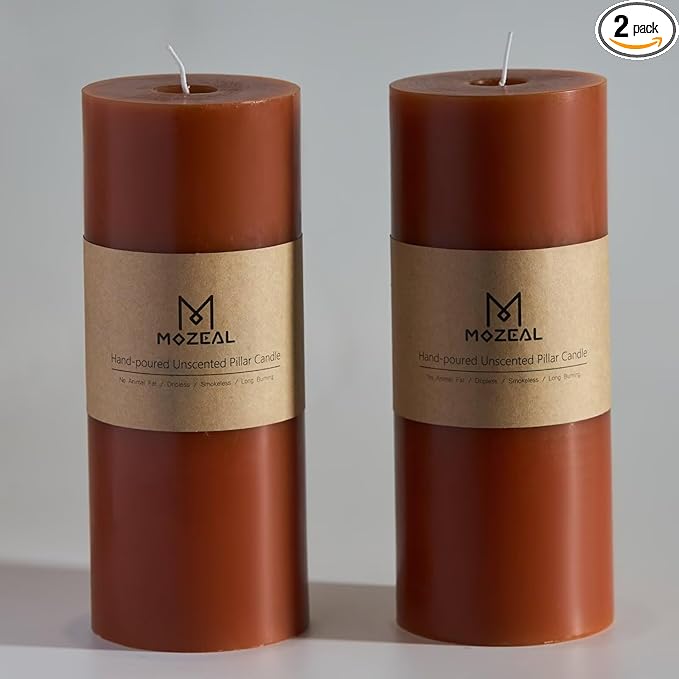 MOZEAL 4" x 10" Extra-Large Burnt Orange Pillar Candles (Set of 2), Unscented, Dripless, Smokeless