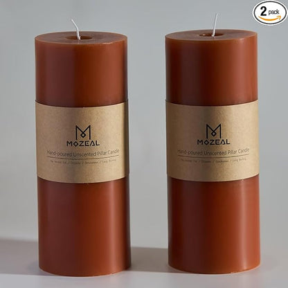 MOZEAL 4" x 10" Extra-Large Burnt Orange Pillar Candles (Set of 2), Unscented, Dripless, Smokeless